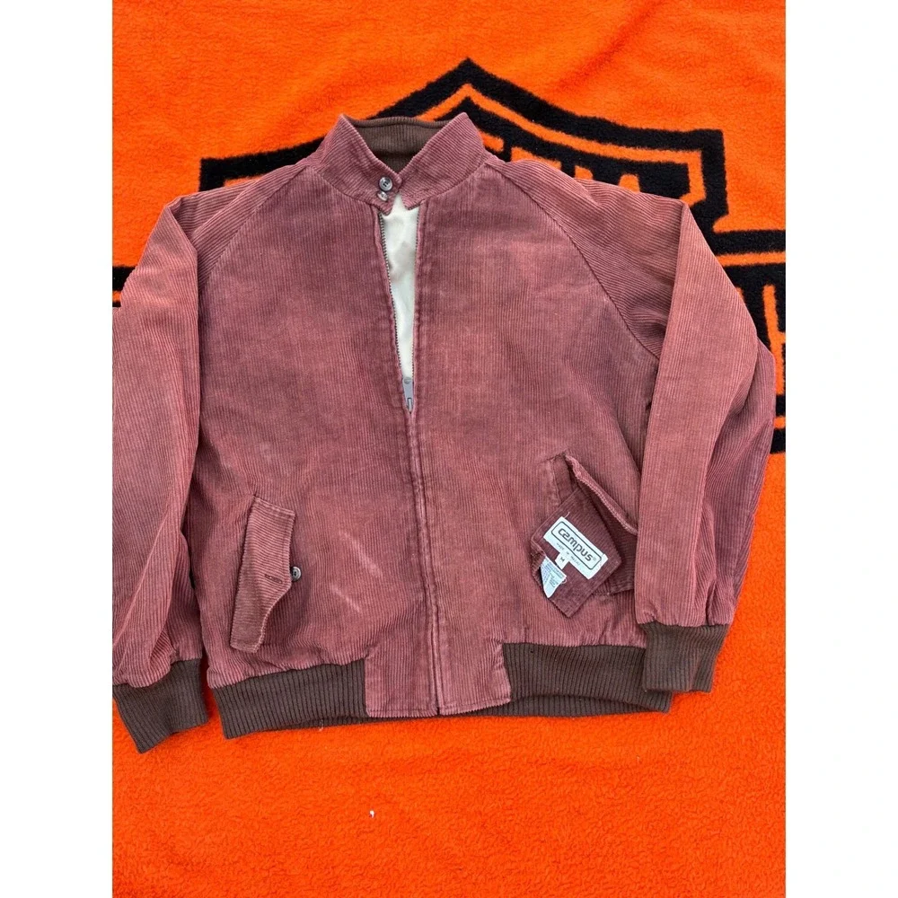 Vintage Campus Reversible Bomber Jacket Mens Medium Corduroy Tan Brown Zip Up